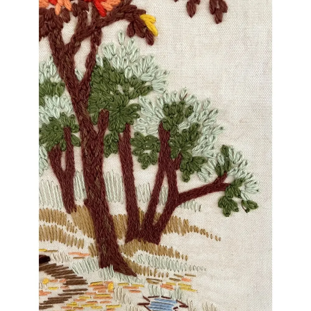 Vintage 1979 Handcrafted Crewel Embroidery on Linen Canvas